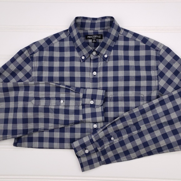 J Crew Mercantile Flex Blue Medium Checked Gray Sh - Picture 7 of 8